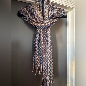 Missoni Blue and Tan Knit Scarf